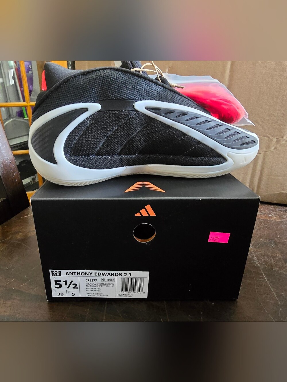 adidas Anthony Edwards 2J Basketball Shoe - Black & White - Picture 2 of 3